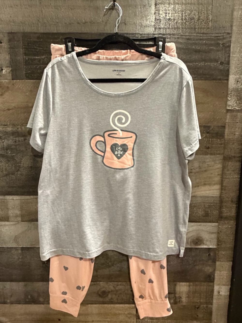Life Is Good Light Gray Tee with Navy Logo with pants - Picture 8 of 8